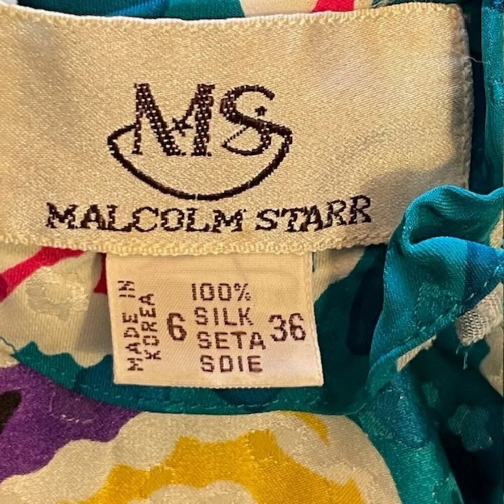 Vintage Malcolm Starr 70s 80s 100% Silk Midi Dress - Picture 10 of 10